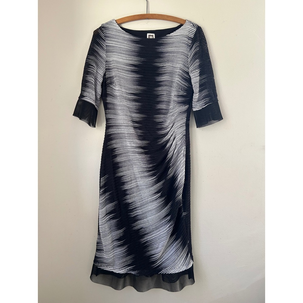 Anne Klein Women's Size 10 Black White Striped Sheath Dress Grunge‎ Indiesleeze